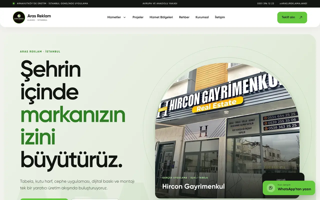Aras Reklam web sitesi ana sayfası