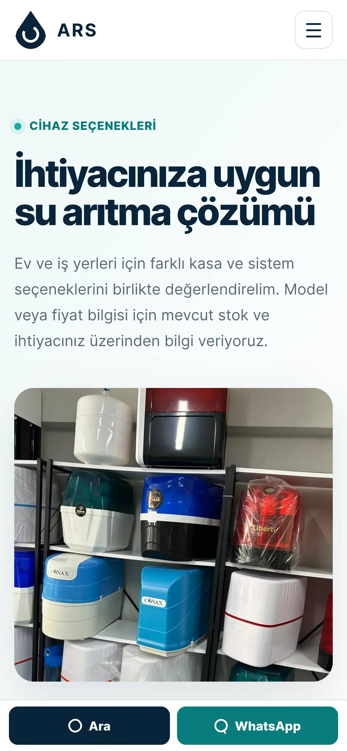 ARS Su Arıtma mobil iç sayfa