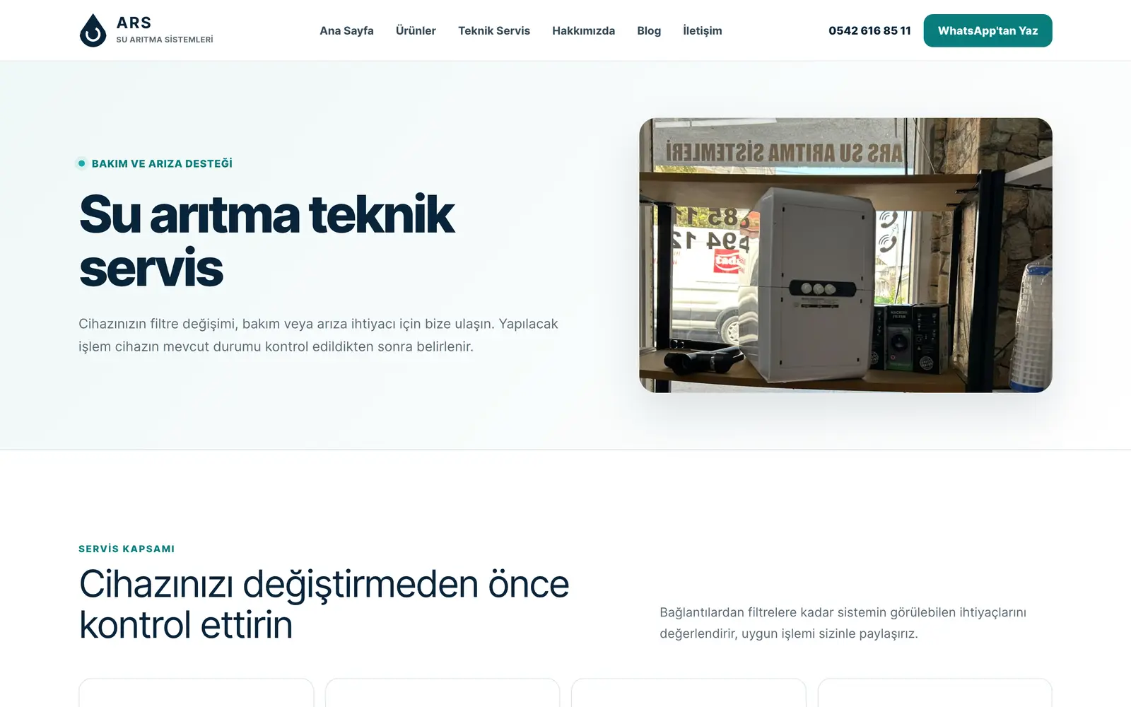 ARS Su Arıtma — iç sayfa görünümü