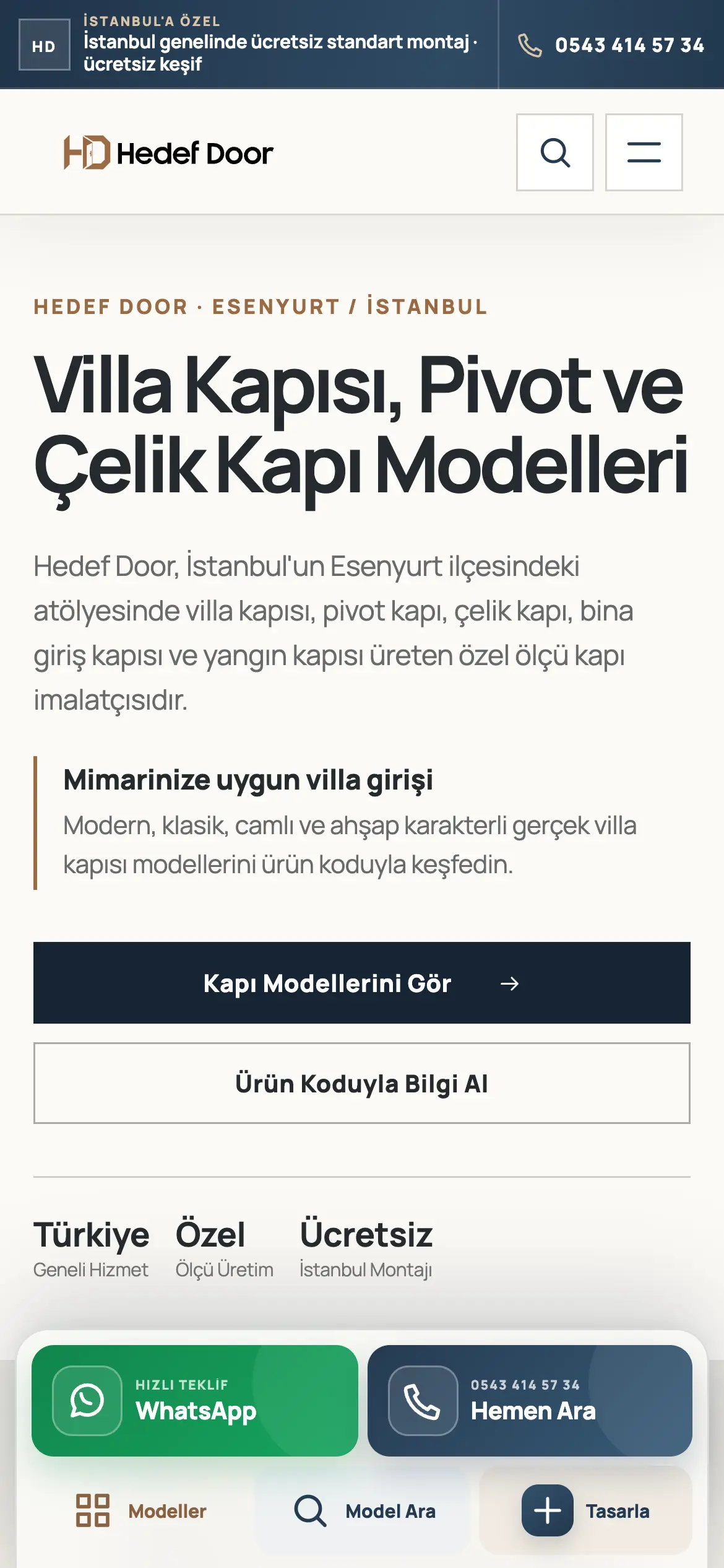 Hedef Door web sitesinin mobil görünümü