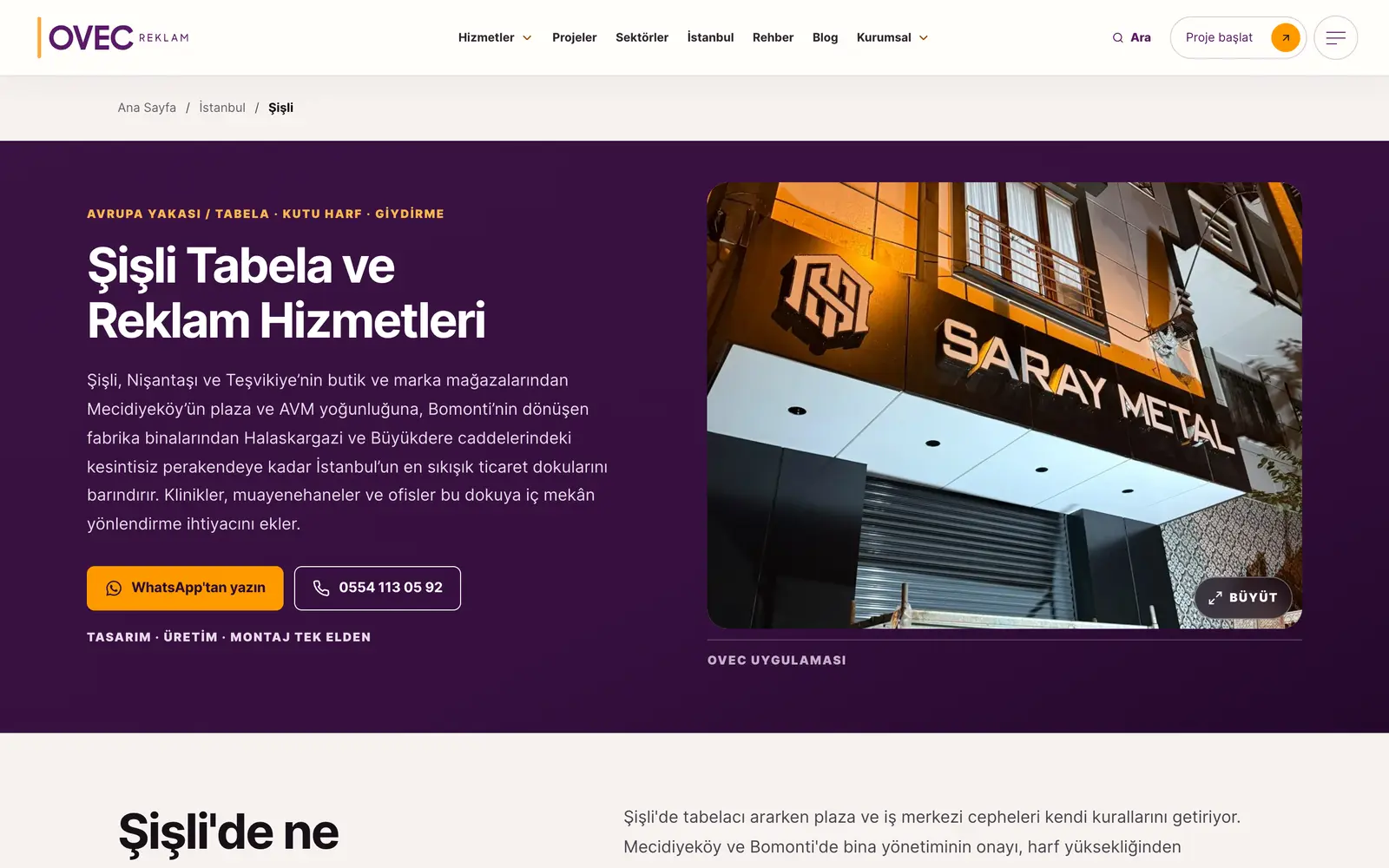 OVEC Reklam — iç sayfa görünümü