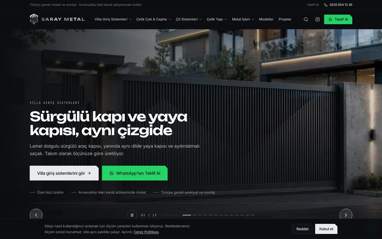 Saray Metal Çelik web sitesi ana sayfası